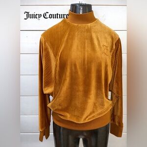JUICY COUTURE Mustard Velvet Ribbed Mock Neck Top – Size S